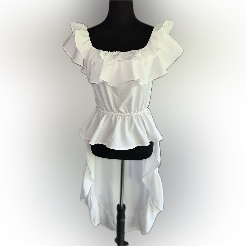 SUMMER OFF THE SHOULDER FISHTAIL
TOP RUFFLED TRAILING BLOUSE